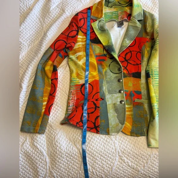 Colorful Abstract Women's Jacket, Simply Art Jacket Multicolor Geometric Pattern - Picture 6 of 8